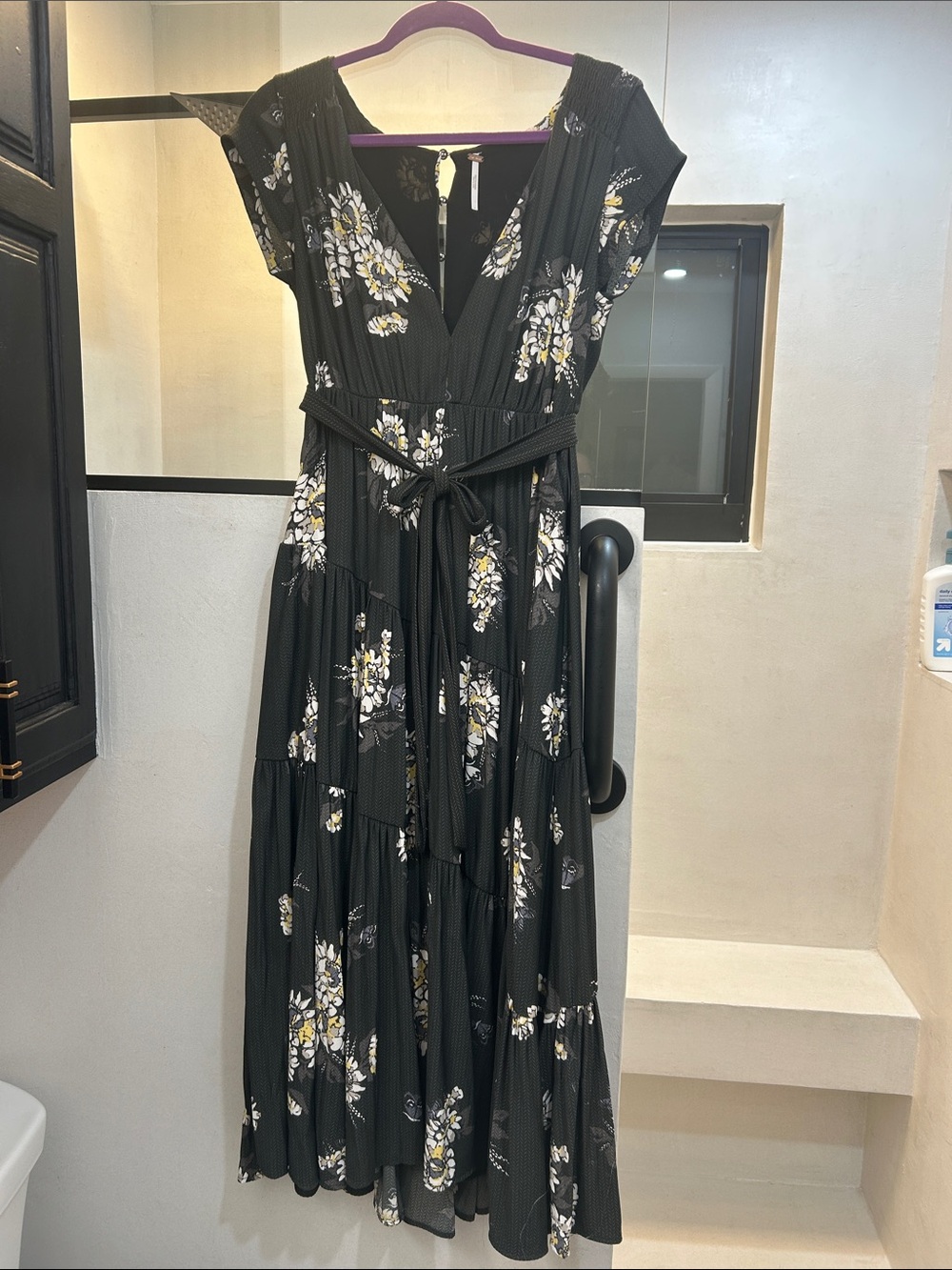 Free People Floral V-Neck Tiered Maxi Dress with Tie Waist